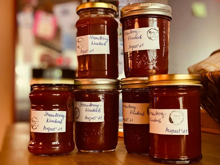 Jars of strawberry rhubarb jam