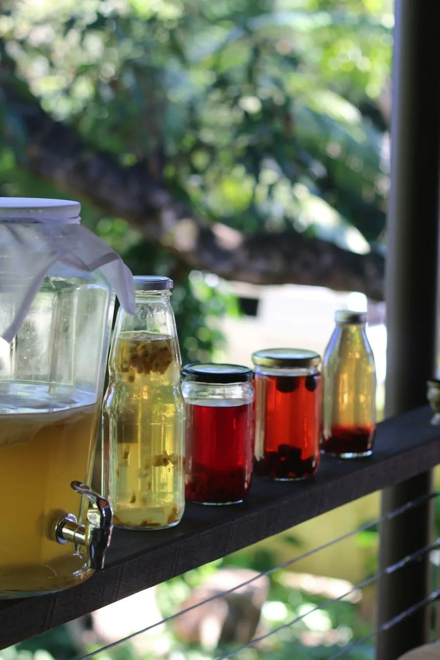 Bottles of lemonade on a sunny shelf