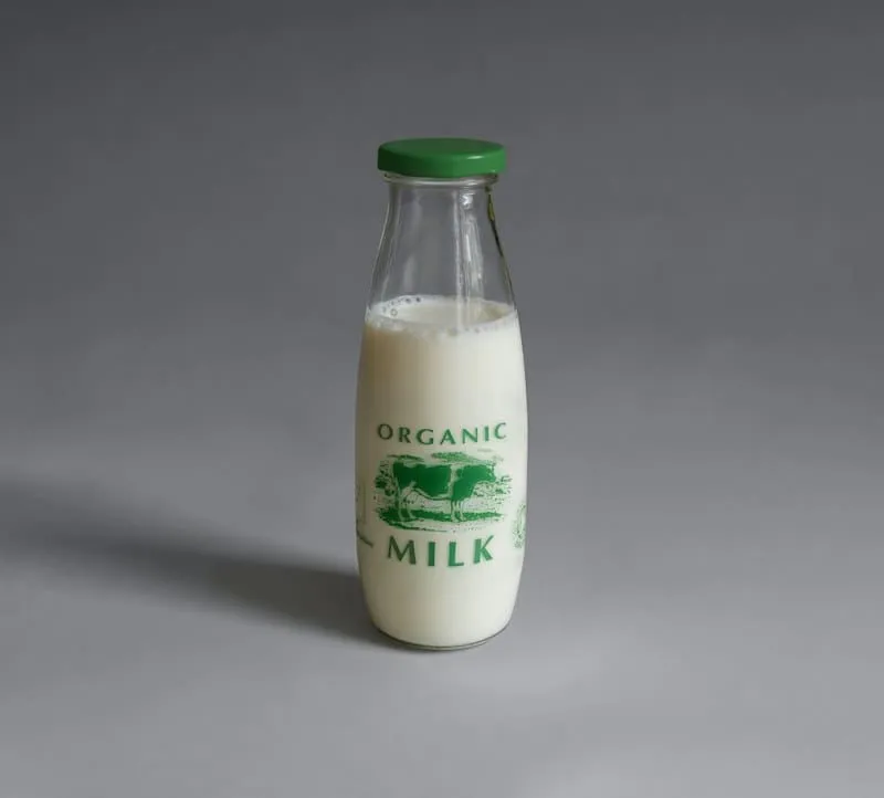 A glass bottle of organic milk